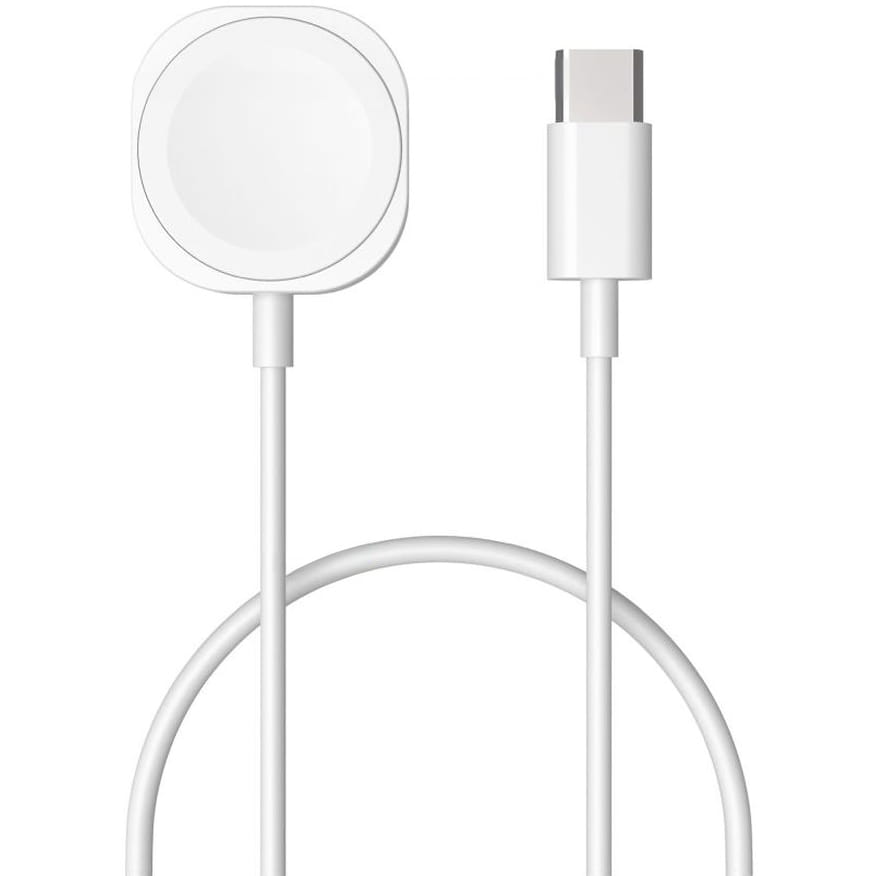 Weißes USB-C zu Apple Watch Ladekabel, 1m, 2,5W, kompatibel mit Apple Watch, SE und Ultra Serien, für schnelles, sicheres Aufladen.