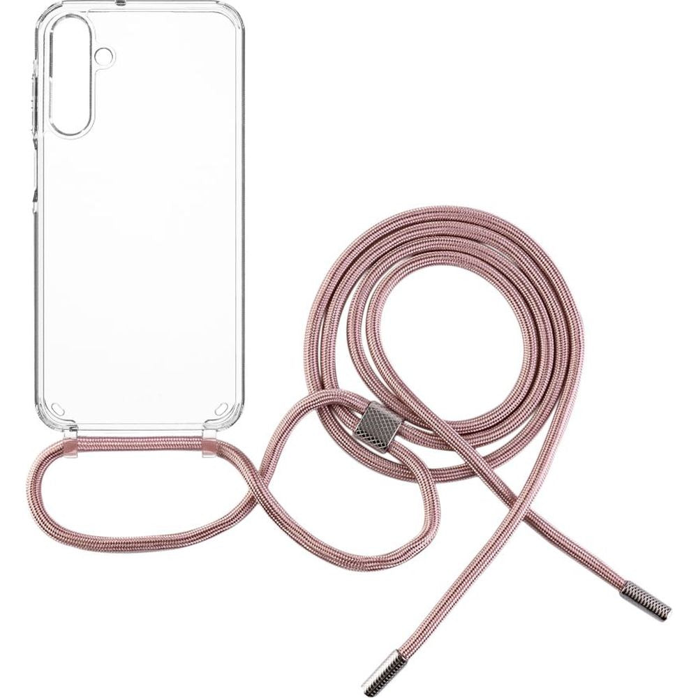 Handyhülle für Galaxy A55 5G Fixed Pure Neck, Transparent mit Rosa Schlüsselband