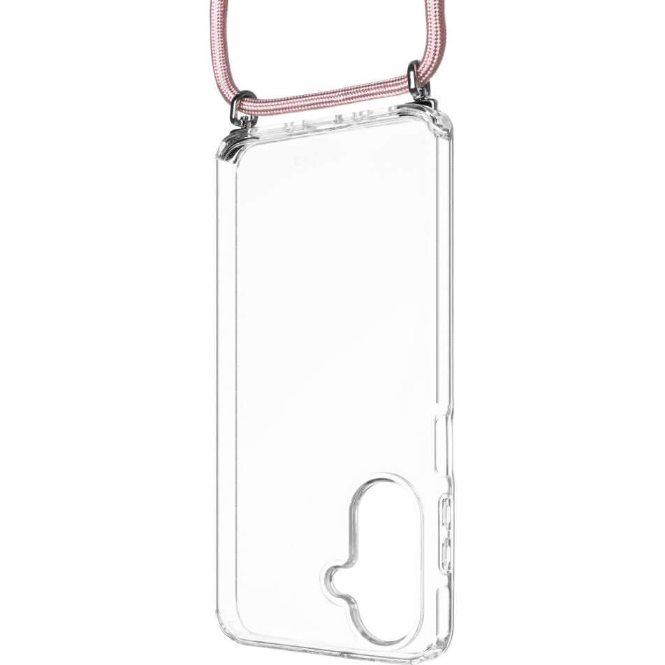 Handyhülle für Galaxy A26 5G Fixed Pure Neck, Transparent mit Rosa Schlüsselband