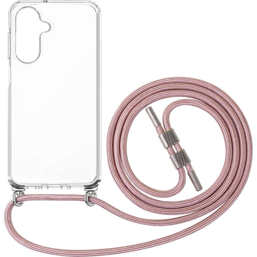 Handyhülle für Galaxy A26 5G Fixed Pure Neck, Transparent mit Rosa Schlüsselband