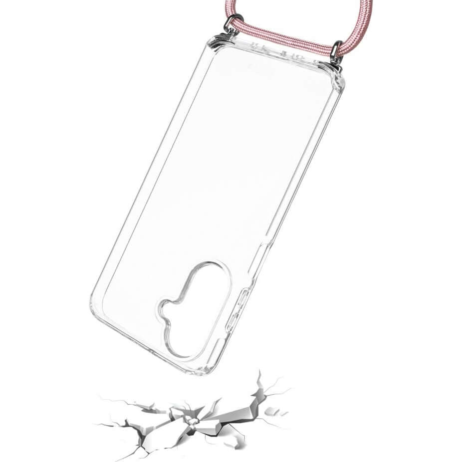 Handyhülle für Galaxy A26 5G Fixed Pure Neck, Transparent mit Rosa Schlüsselband