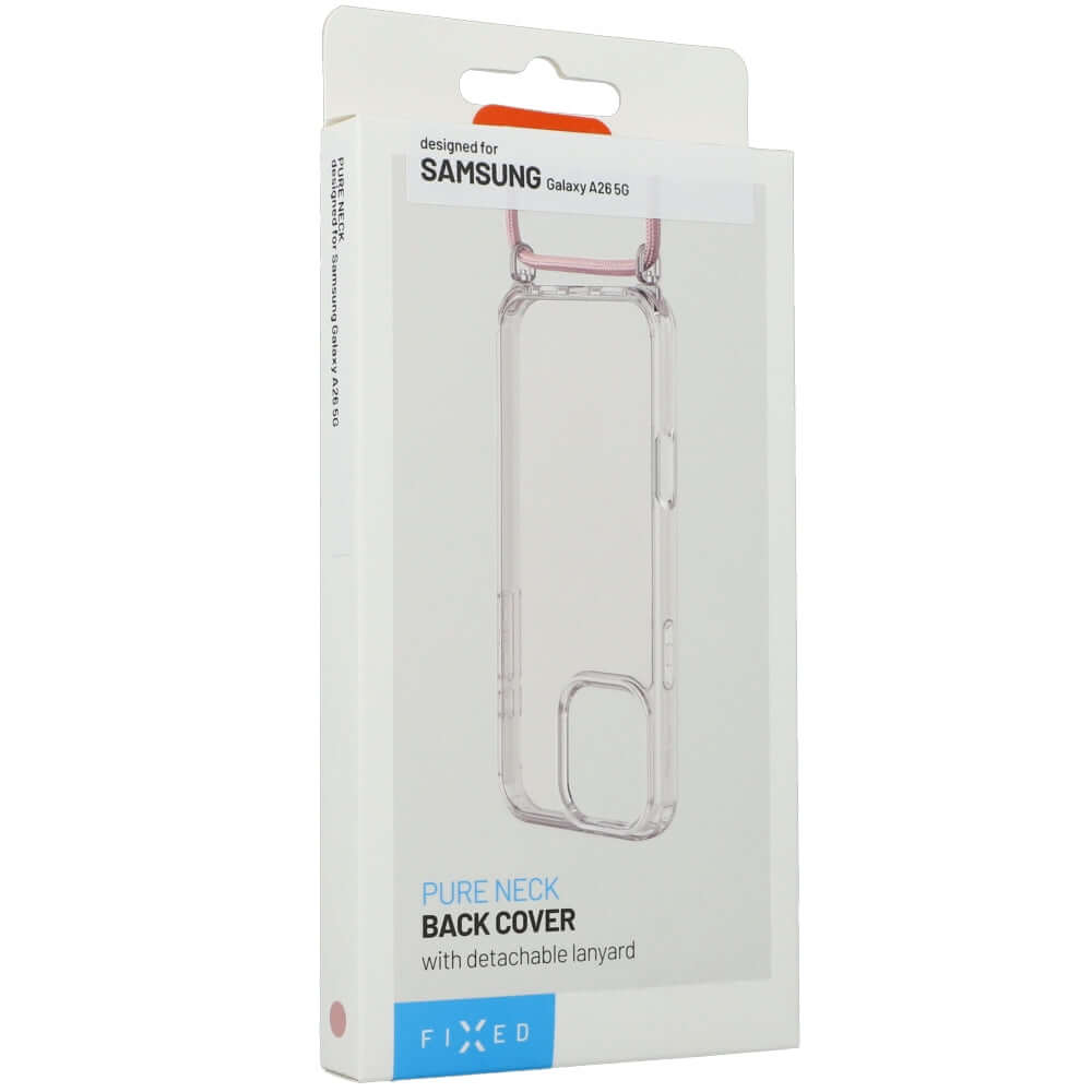 Handyhülle für Galaxy A26 5G Fixed Pure Neck, Transparent mit Rosa Schlüsselband