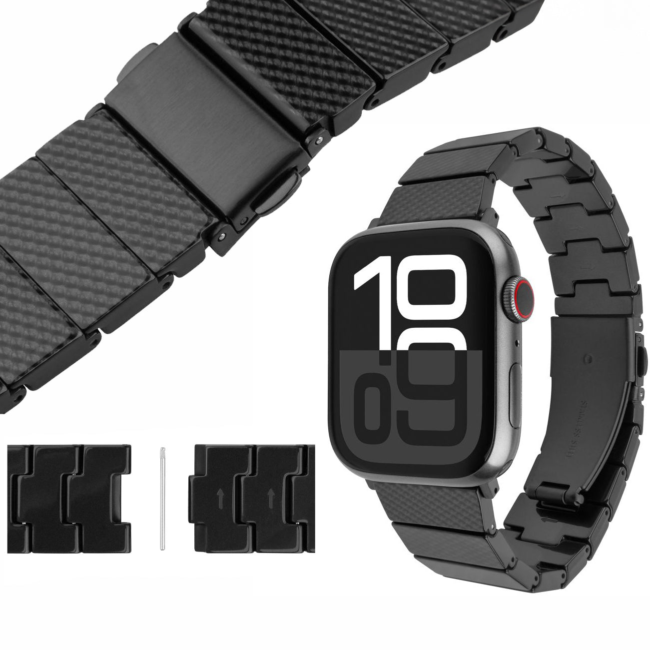 Armband für Apple Watch 42/41/40/38 mm, Fixed Resin, Schwarz Karbon