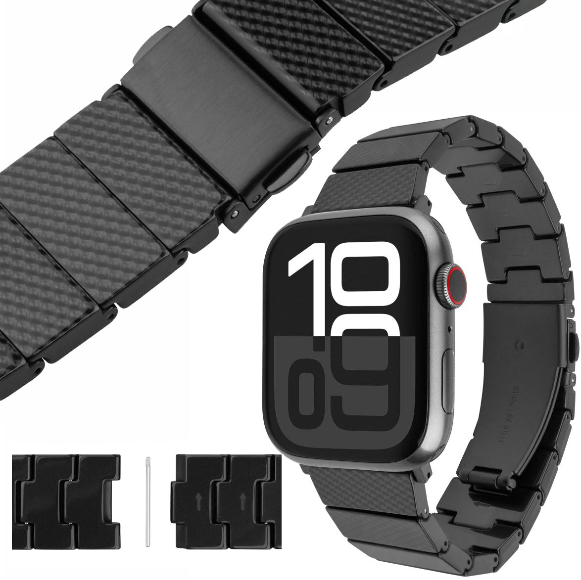 Armband für Apple Watch 49/46/45/44 mm, Fixed Resin, Schwarz Karbon
