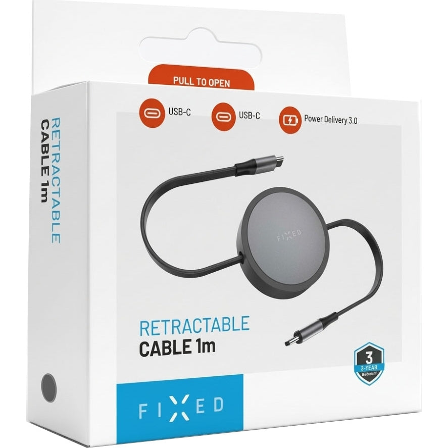 USB-C-Spiralkabel, Fixed Retractable  USB-C zu USB-C, 100W PD, 1 m, Grau