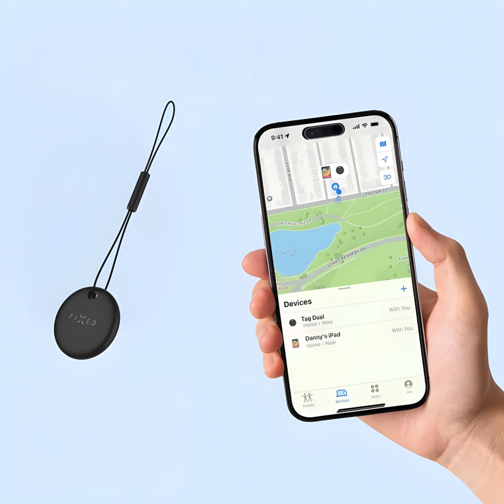 Tracker mit Apple Find My und Google Find Hub, Fixed Tag Dual GPS, mit Lautsprecher, Schwarz