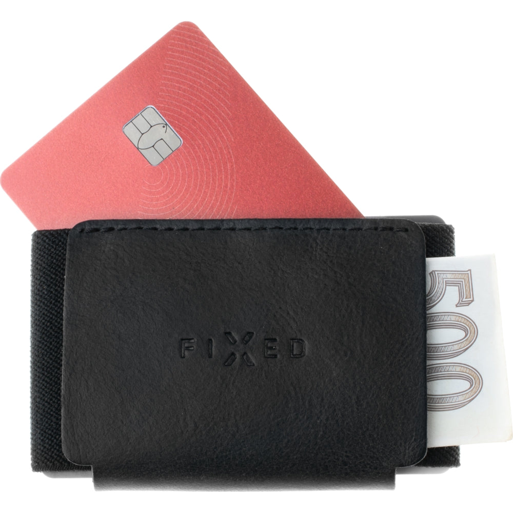 Kartenetui aus Echtleder für Karten und Geldscheine, Fixed Tiny Wallet, Schwarz
