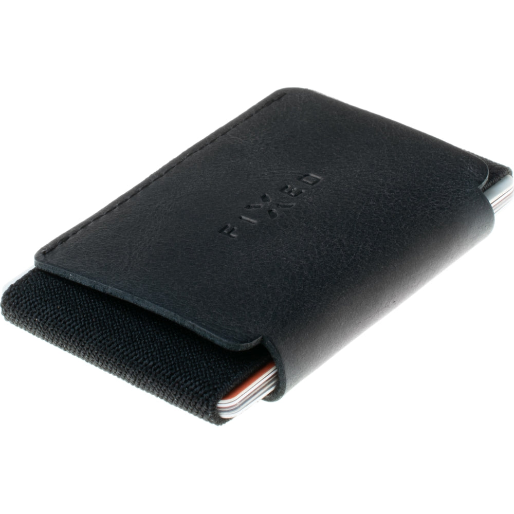 Kartenetui aus Echtleder für Karten und Geldscheine, Fixed Tiny Wallet, Schwarz
