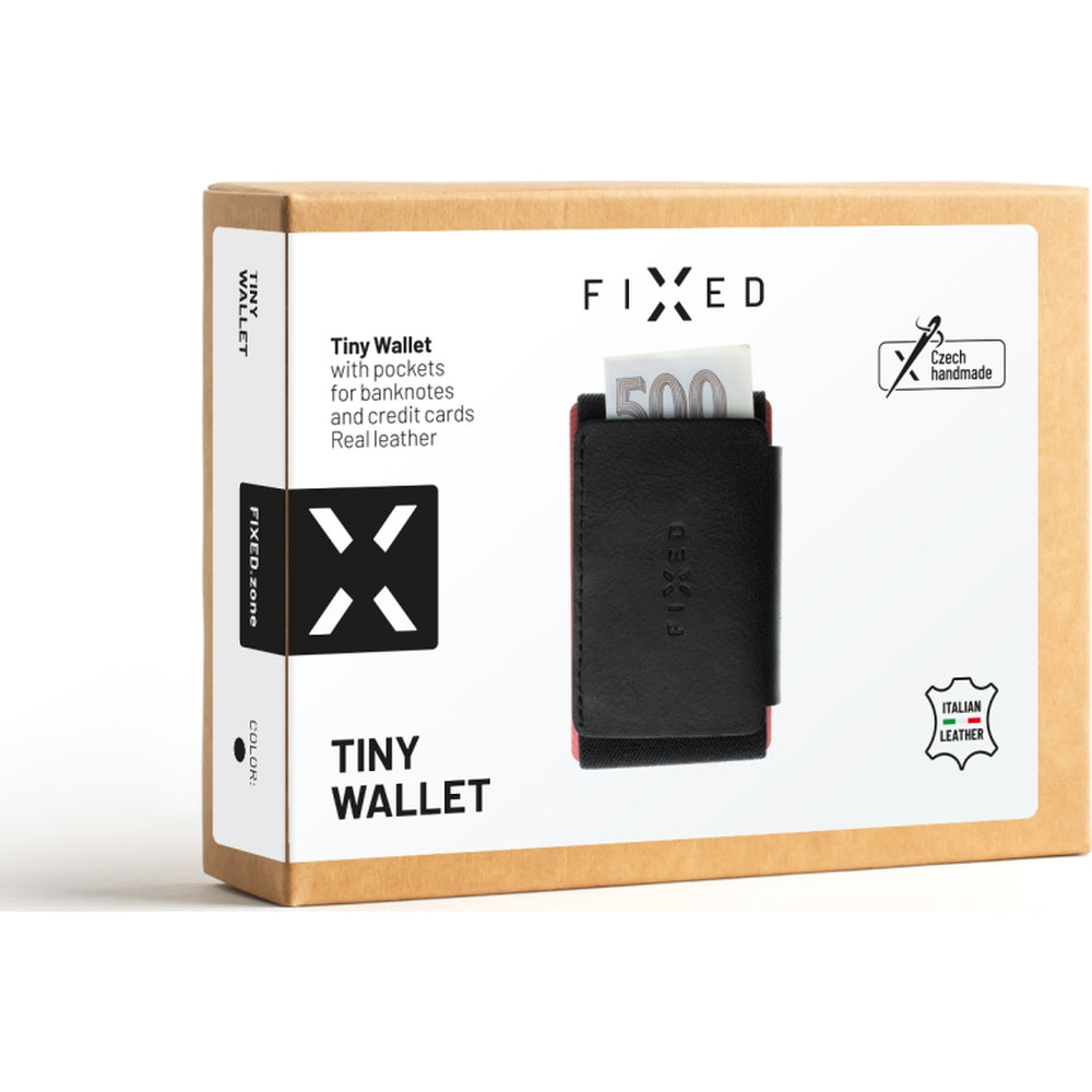Kartenetui aus Echtleder für Karten und Geldscheine, Fixed Tiny Wallet, Schwarz
