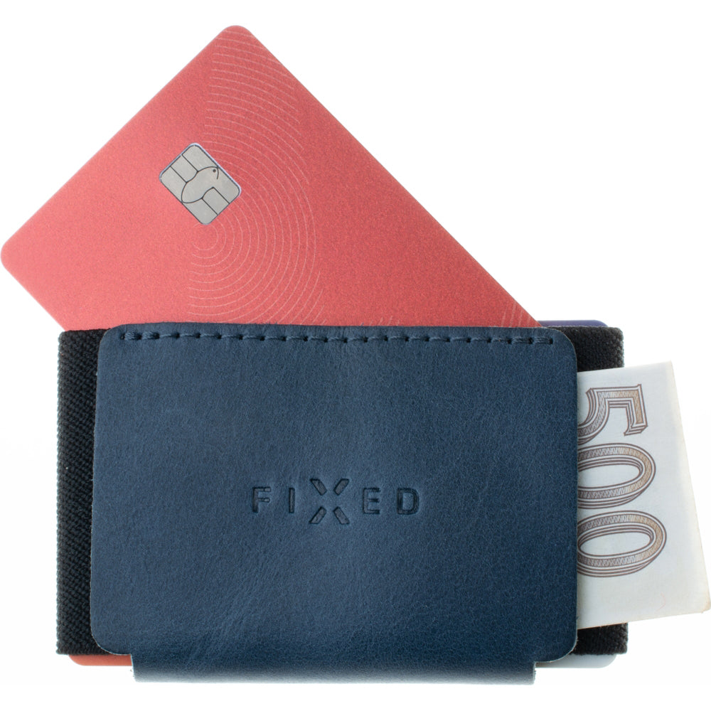 Kartenetui aus Echtleder für Karten und Geldscheine, Fixed Tiny Wallet, Blau