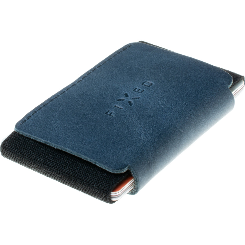 Kartenetui aus Echtleder für Karten und Geldscheine, Fixed Tiny Wallet, Blau