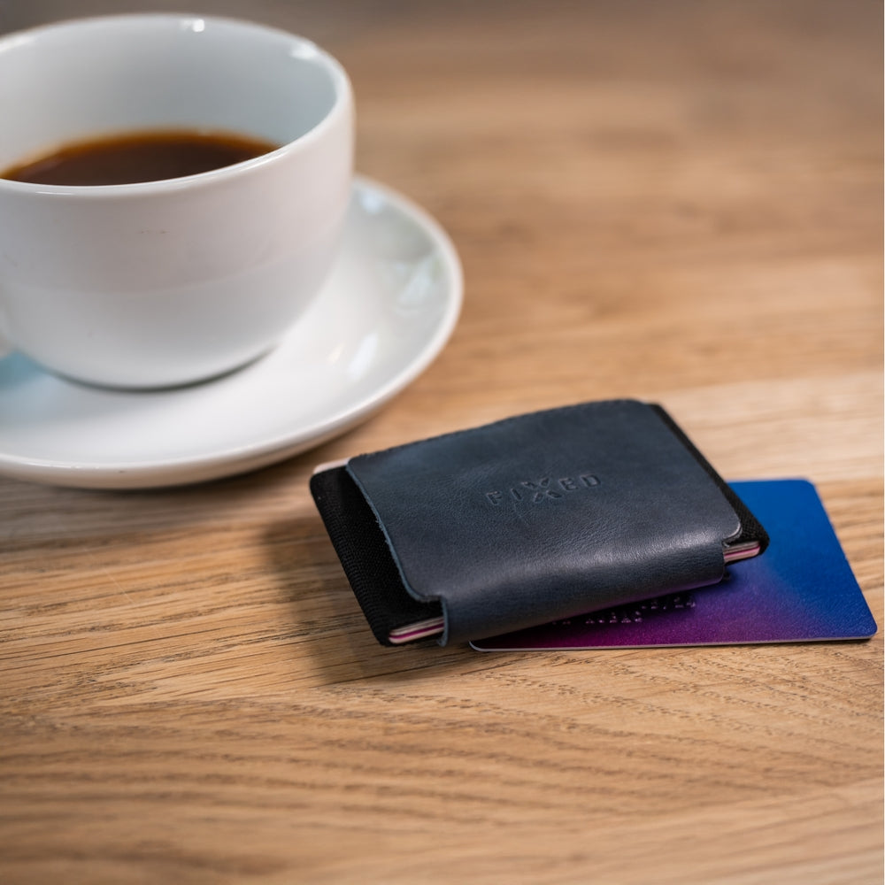 Kartenetui aus Echtleder für Karten und Geldscheine, Fixed Tiny Wallet, Blau
