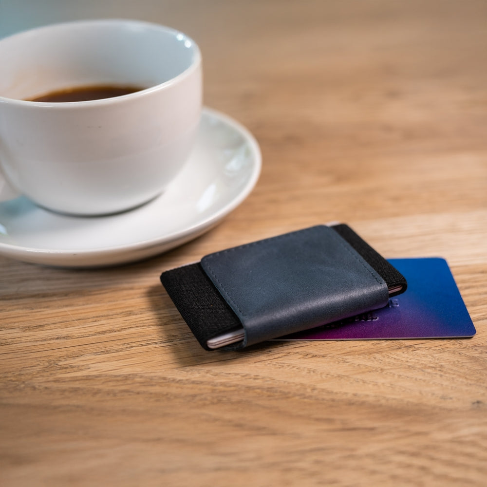 Kartenetui aus Echtleder für Karten und Geldscheine, Fixed Tiny Wallet, Blau