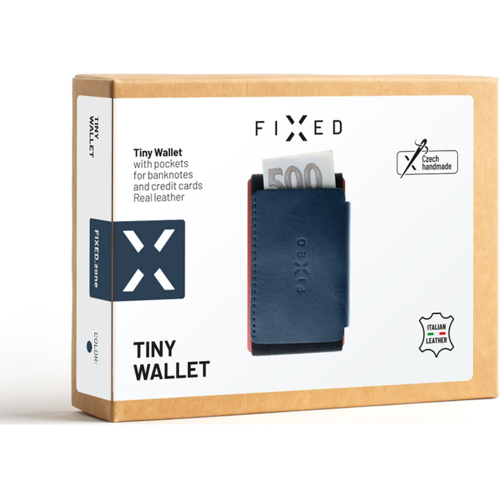 Kartenetui aus Echtleder für Karten und Geldscheine, Fixed Tiny Wallet, Blau