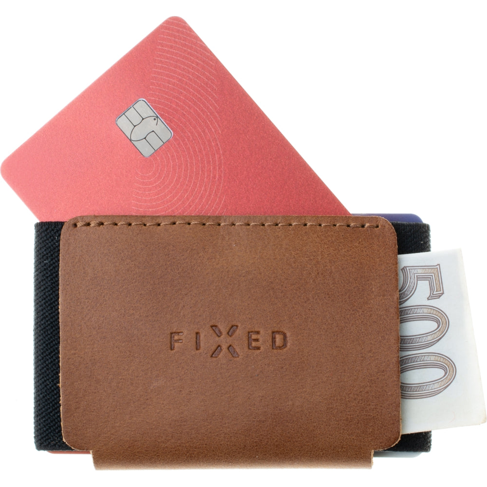 Kartenetui aus Echtleder für Karten und Geldscheine, Fixed Tiny Wallet, Braun