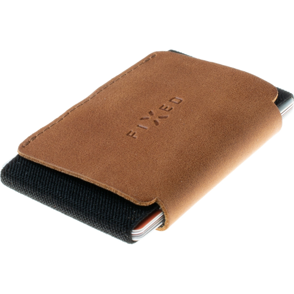 Kartenetui aus Echtleder für Karten und Geldscheine, Fixed Tiny Wallet, Braun
