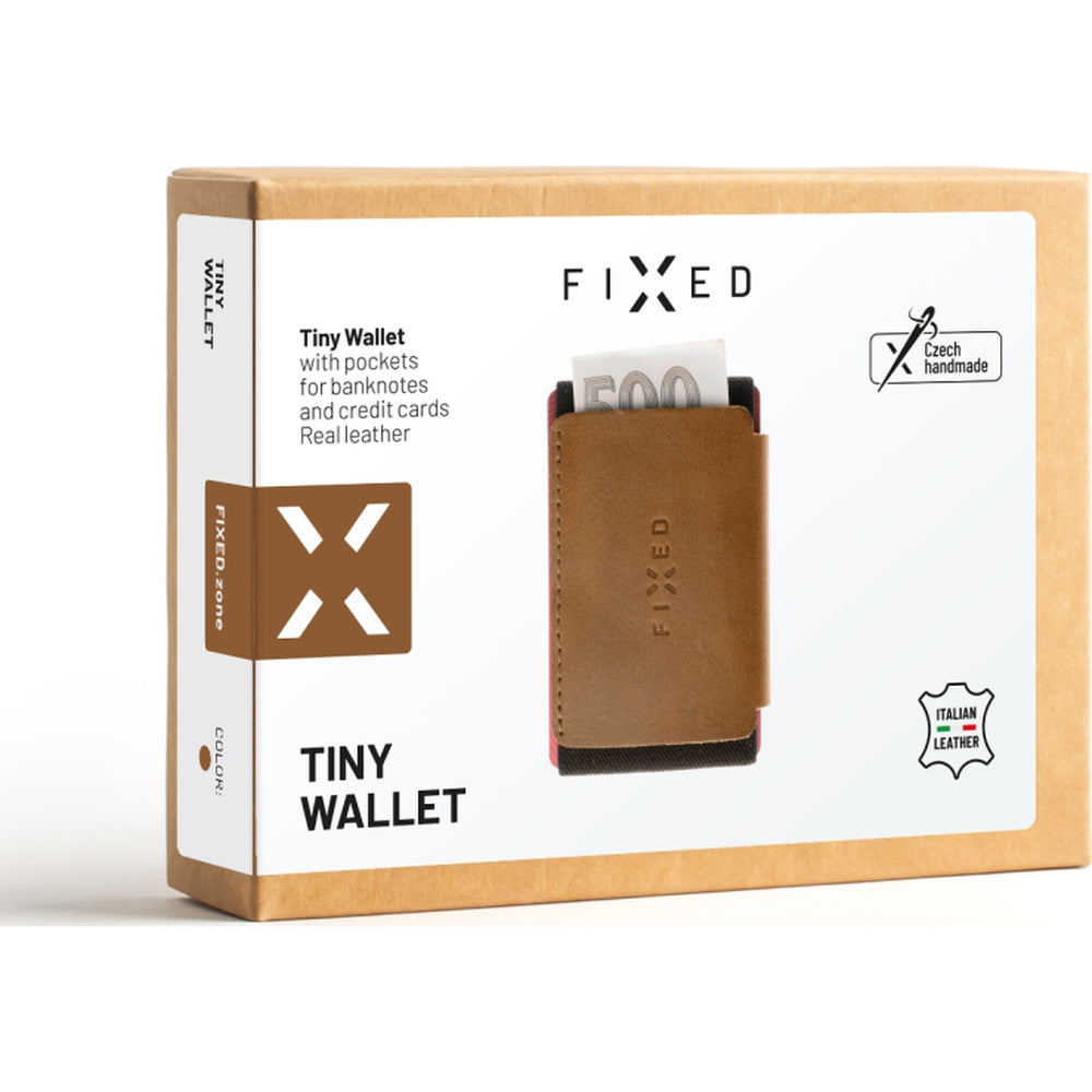 Kartenetui aus Echtleder für Karten und Geldscheine, Fixed Tiny Wallet, Braun