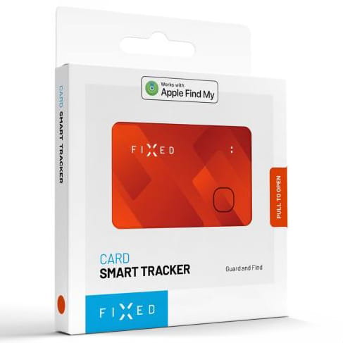 FIXED Tag Card Smart Tracker in Orange für Apple-Geräte, nutzt Find My Funktion, schlankes Kreditkartenformat mit Bluetooth-Technologie.