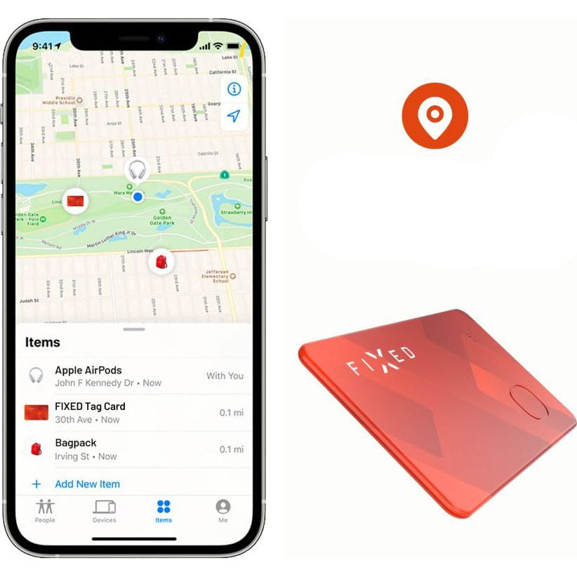 Smart Tracker FIXED Tag Card für Apple-Geräte mit Bluetooth, Find My Funktion, orange; effizienter Schutz Ihrer Gegenstände.