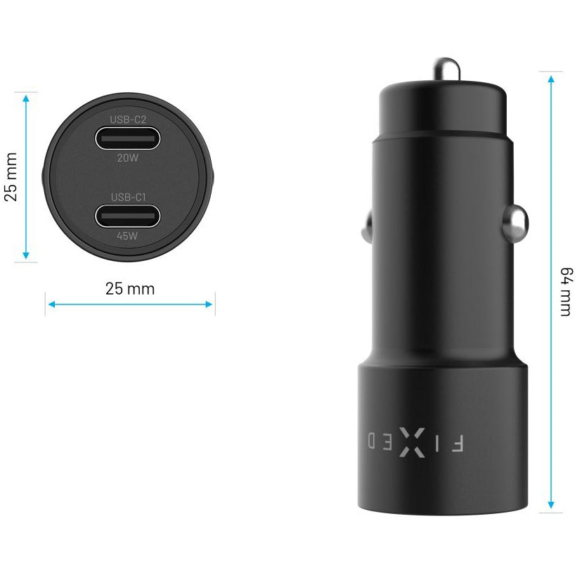 Autoladegerät 65W mit 2x USB-C PD 3.0, Fixed Car Charger, Schwarz