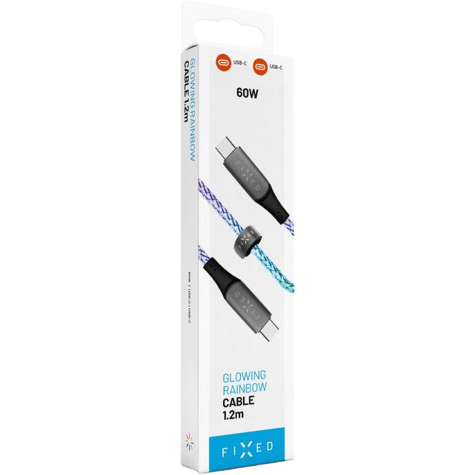 Kabel USB-C PD 60W mit RGB-Beleuchtung, Fixed Glowing Rainbow, 1.2 m, Mehrfarbig