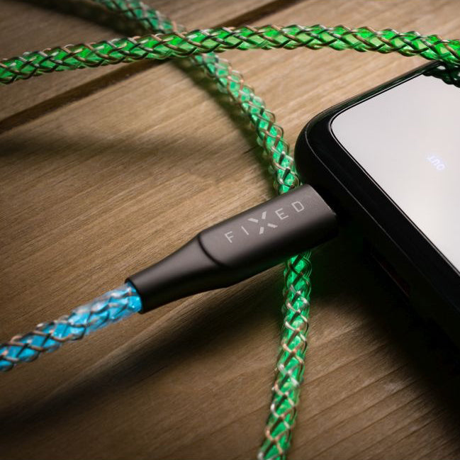 Kabel USB-C PD 60W mit RGB-Beleuchtung, Fixed Glowing Rainbow, 1.2 m, Mehrfarbig