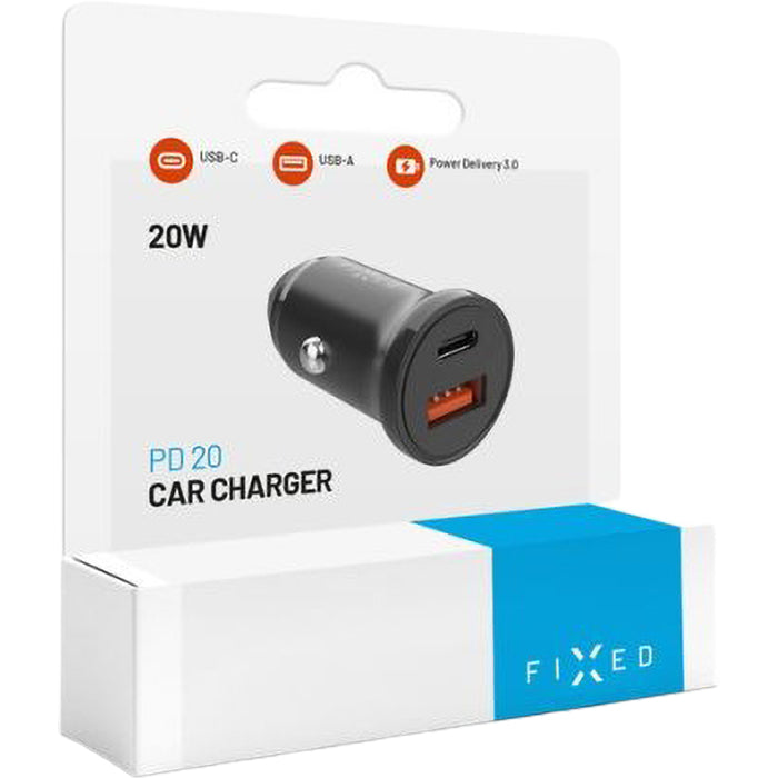 Autoladegerät mit USB-C PD und USB-A, 20W, Fixed Car Charger, Schwarz