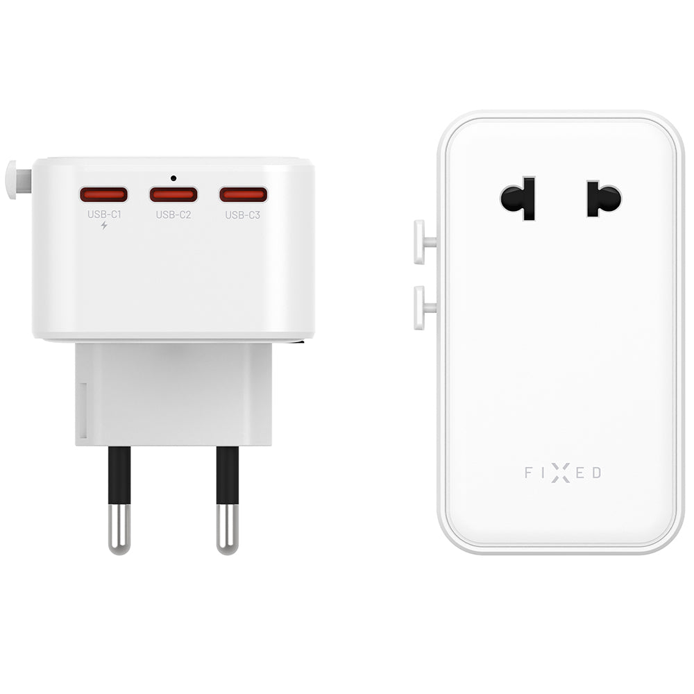 Netzladegerät mit GaN, USB-C und USB-A, 45W, Fixed Voyager Slim, EU / UK / USA / AUS, Weiß