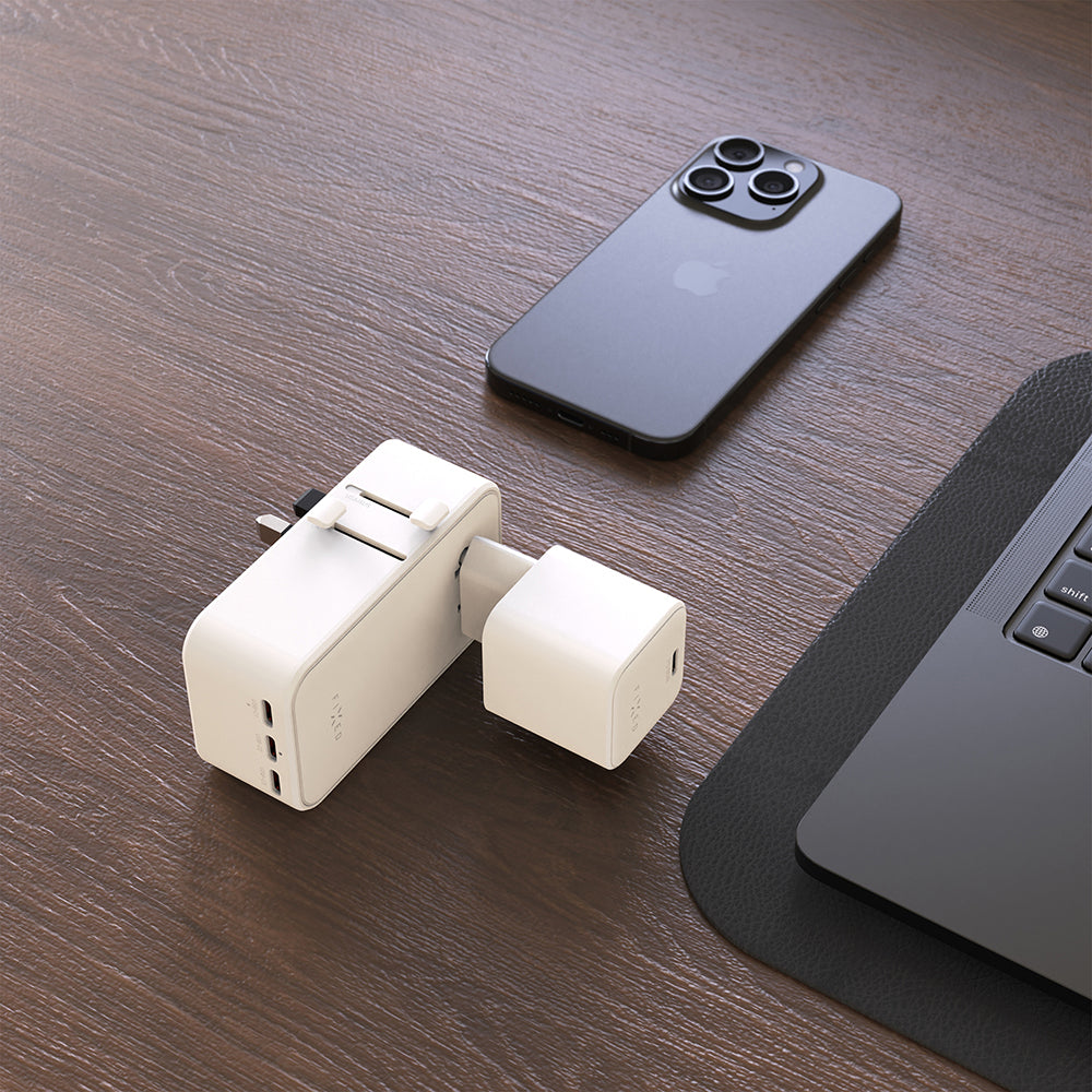 Netzladegerät mit GaN, USB-C und USB-A, 45W, Fixed Voyager Slim, EU / UK / USA / AUS, Weiß