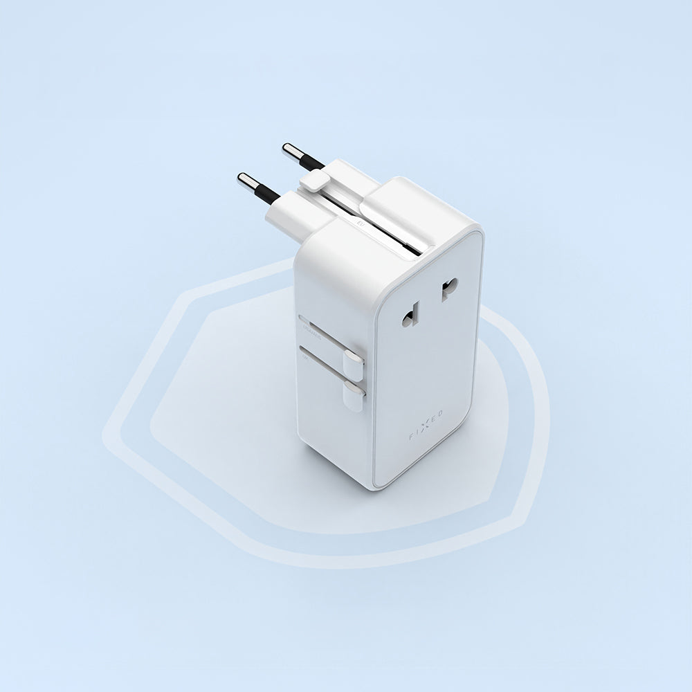 Netzladegerät mit GaN, USB-C und USB-A, 45W, Fixed Voyager Slim, EU / UK / USA / AUS, Weiß