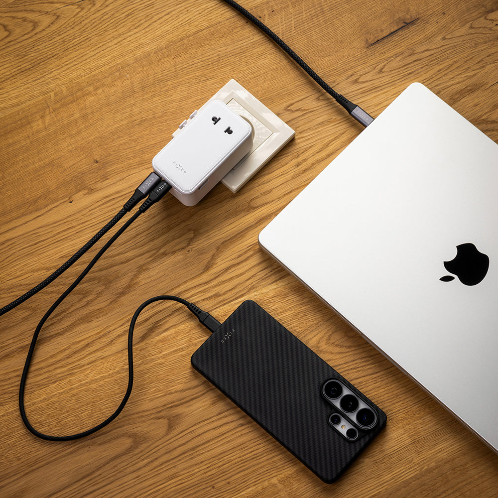 Netzladegerät mit GaN, USB-C und USB-A, 45W, Fixed Voyager Slim, EU / UK / USA / AUS, Weiß