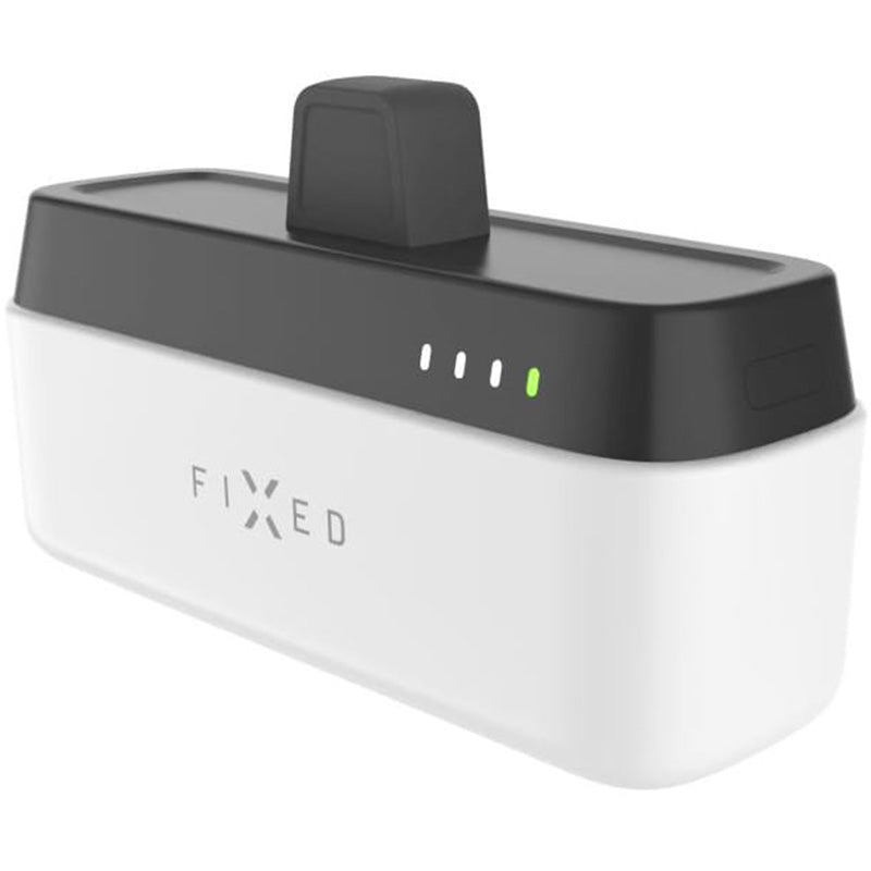 Powerbank Fixed Zen 5, 5000 mAh, USB-C, kompakt, weiß, LED-Anzeige, tragbar, ideal für unterwegs, sofortiges Aufladen ohne Kabel.