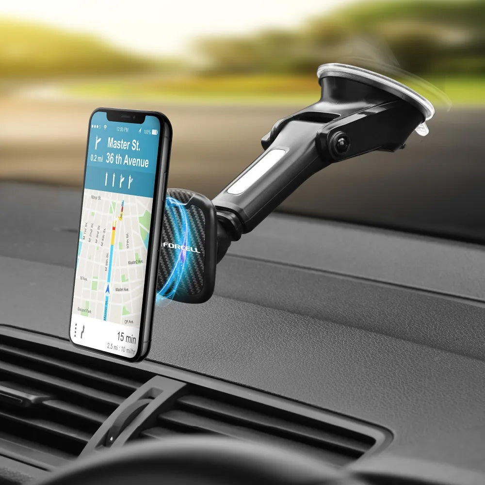 Magnetische Handy-Halterung für Windschutzscheiben, Forcell CARBON H-CT327, Schwarz