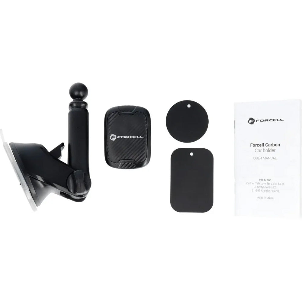 Magnetische Handy-Halterung für Windschutzscheiben, Forcell CARBON H-CT327, Schwarz