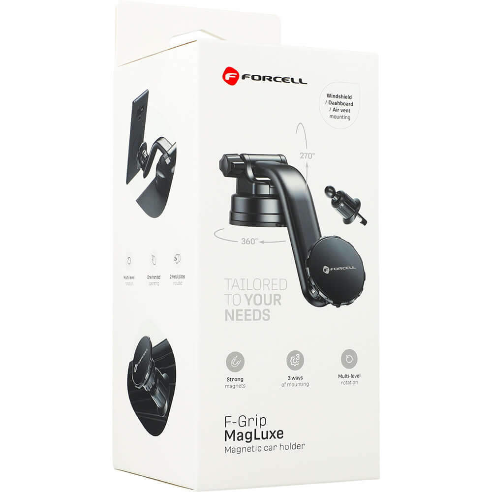 Autohalterung für Armaturenbrett/Glas/Lüftungsöffnungen, Magnetische Forcell F-Grip MagLuxe, Schwarz