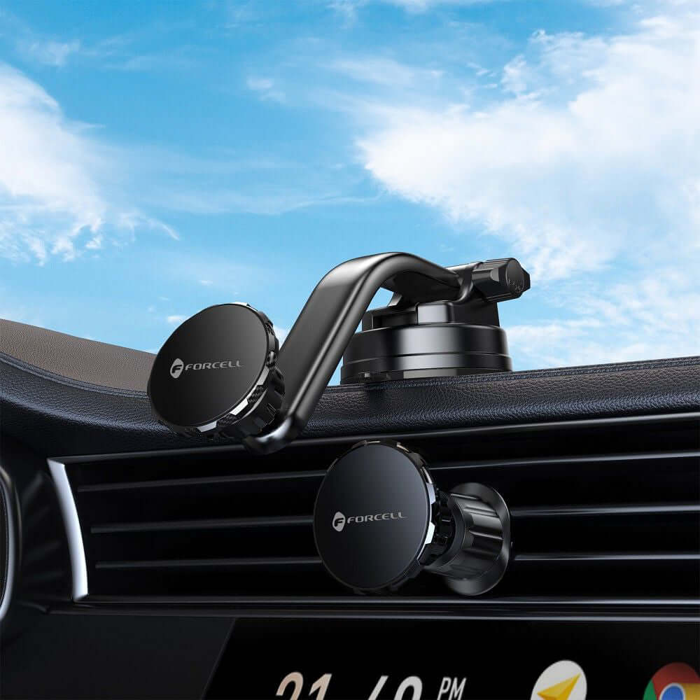 Autohalterung für Armaturenbrett/Glas/Lüftungsöffnungen, Magnetische Forcell F-Grip MagLuxe, Schwarz