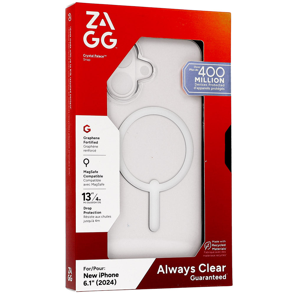 Schutzhülle für iPhone 16, Zagg Gear4 Crystal Palace Snap, für MagSafe, Transparent und Weiß
