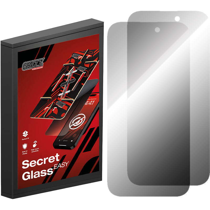 Hybrides Sichtschutzglas für iPhone 15, Grizz SecretGlass Easy mit Applikator, 2 Stück, Matt