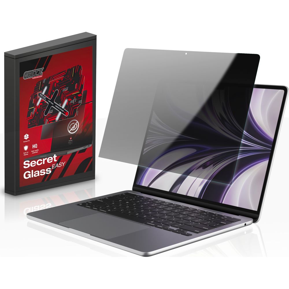 Hybrides Sichtschutzglas für MacBook Air 13" M2 2022, Grizz SecretGlass Easy mit Applikator, Matt