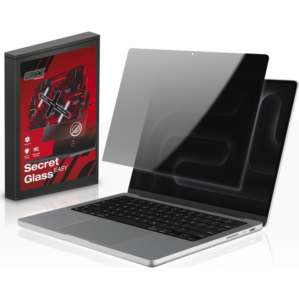 Hybrides Sichtschutzglas für MacBook Pro 14" 2023, Grizz SecretGlass Easy mit Applikator, Matt