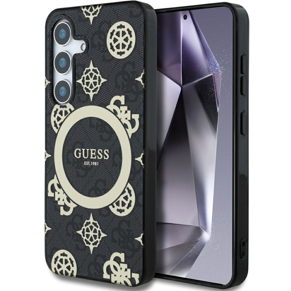 Handyhülle für Galaxy S25, Guess 4G Electroplated Peony mit MagSafe, Schwarz