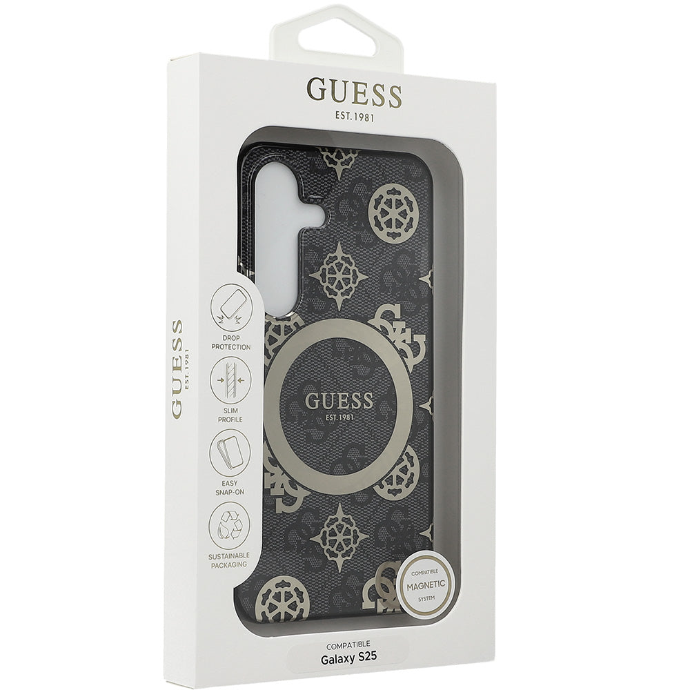 Handyhülle für Galaxy S25, Guess 4G Electroplated Peony mit MagSafe, Schwarz