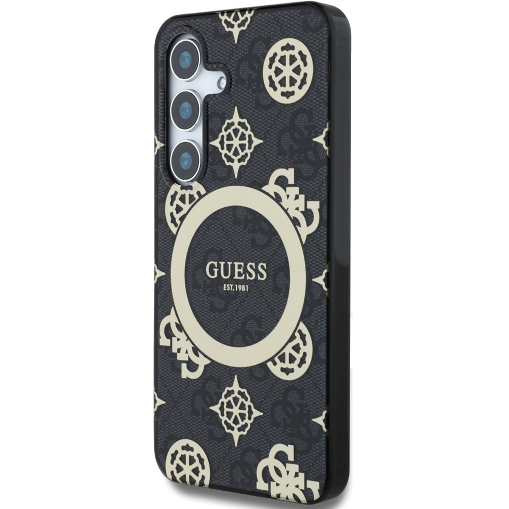 Handyhülle für Galaxy S25, Guess 4G Electroplated Peony mit MagSafe, Schwarz