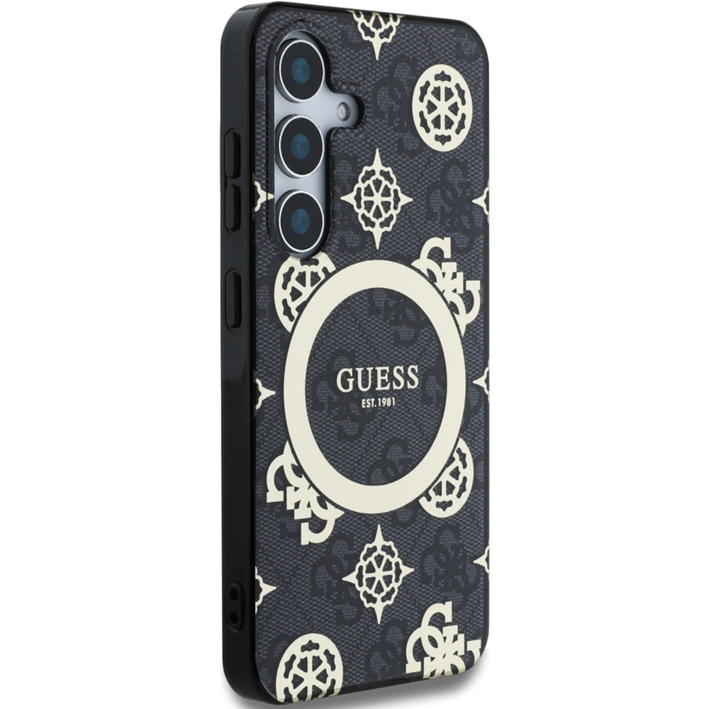 Handyhülle für Galaxy S25, Guess 4G Electroplated Peony mit MagSafe, Schwarz