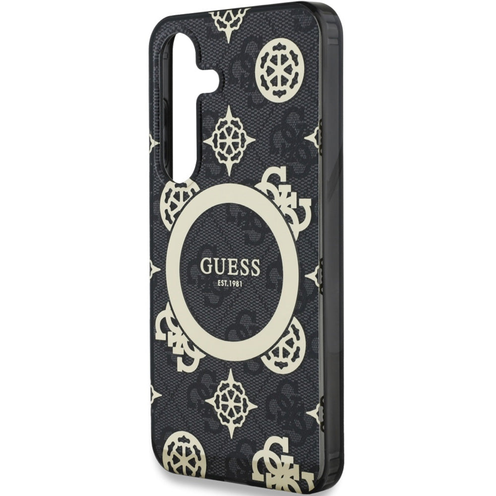 Handyhülle für Galaxy S25, Guess 4G Electroplated Peony mit MagSafe, Schwarz