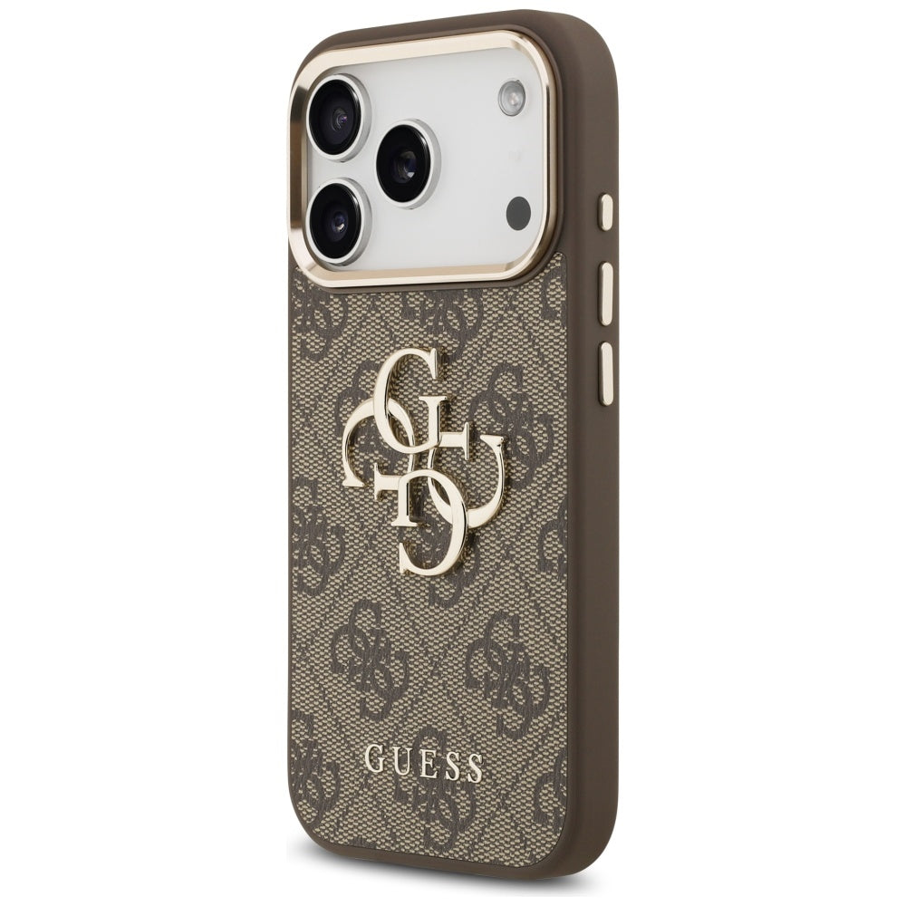 Handyhülle für iPhone 17 Pro Max, Guess Hardcase 4G Big 4G Classic Logo, Braun-Golden