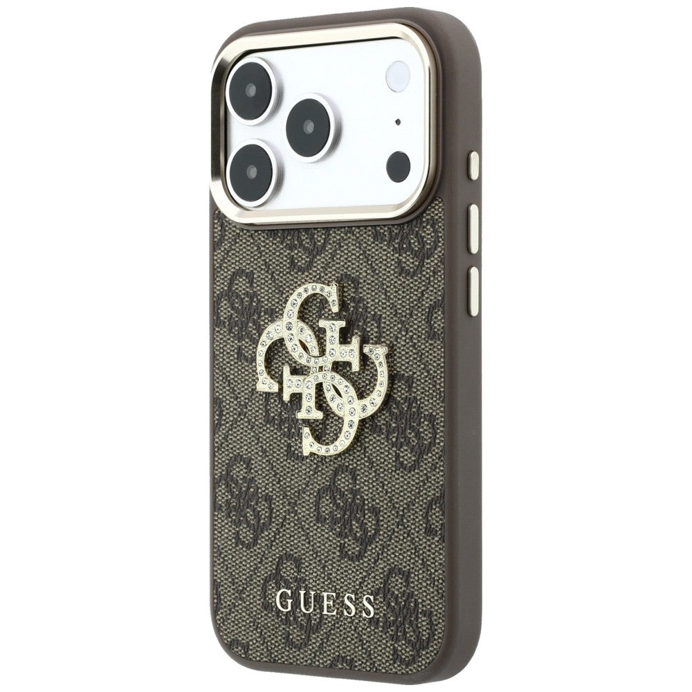 Handyhülle für iPhone 18 Pro / 17 Pro, Guess 4G Big Strass Logo 4G Classic Logo, Braun