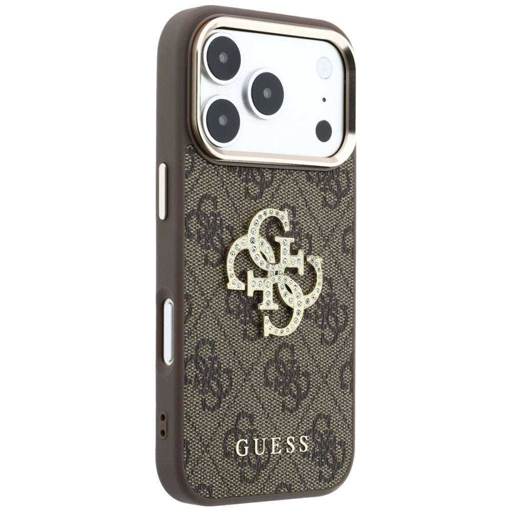 Handyhülle für iPhone 18 Pro / 17 Pro, Guess 4G Big Strass Logo 4G Classic Logo, Braun