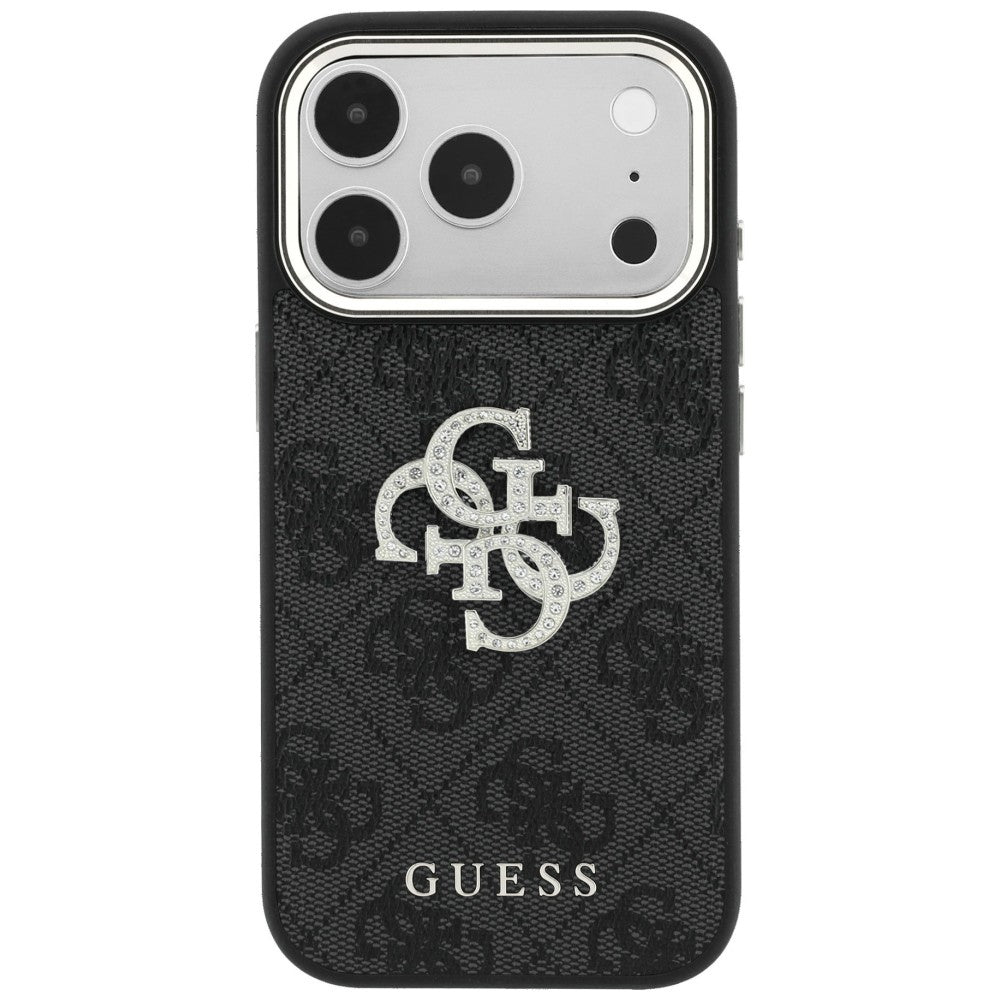 Handyhülle für iPhone 18 Pro / 17 Pro, Guess 4G Big Strass Logo 4G Classic Logo, Schwarz