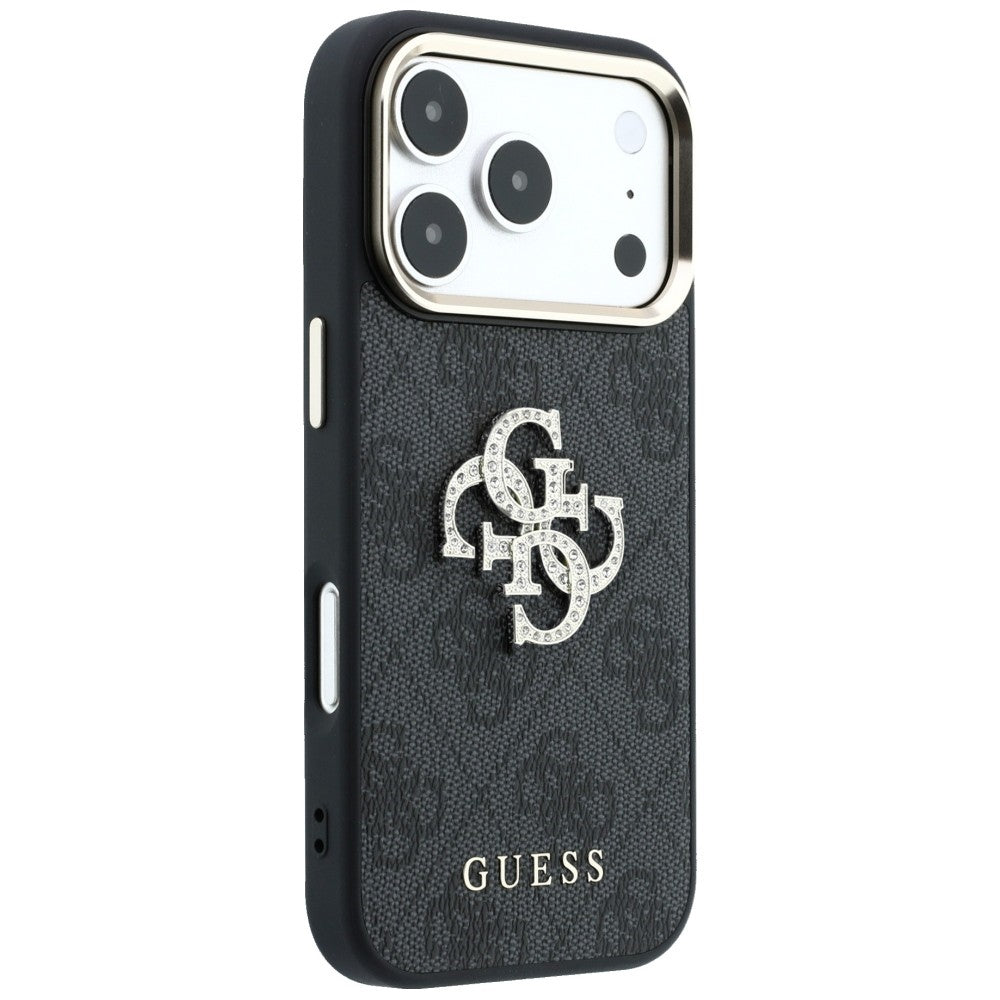 Handyhülle für iPhone 18 Pro / 17 Pro, Guess 4G Big Strass Logo 4G Classic Logo, Schwarz